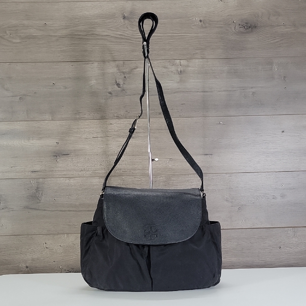 Tory Burch Black Nylon/Leather Baby Diaper Crossbody Bag